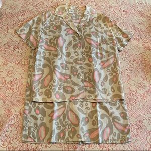 Vintage animal print button down shirt and skirt set